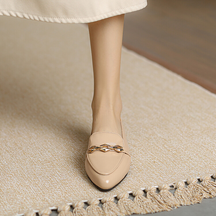 Minimalist Pointed Toe Loafers with Metal and Belt Detail - Image 2