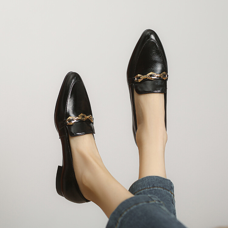 Minimalist Pointed Toe Loafers with Metal and Belt Detail - Image 3