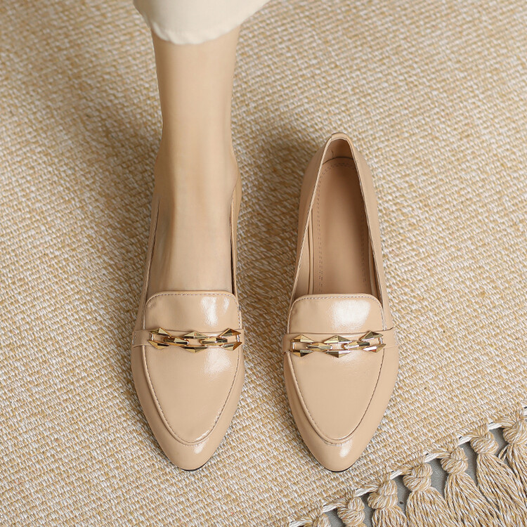 Minimalist Pointed Toe Loafers with Metal and Belt Detail - Image 4