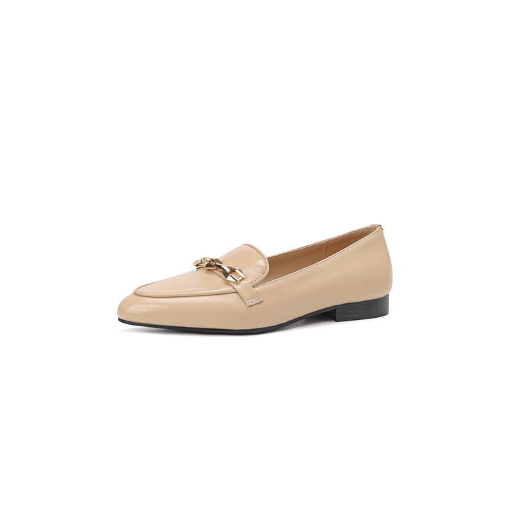 Minimalist Pointed Toe Loafers with Metal and Belt Detail - Image 5