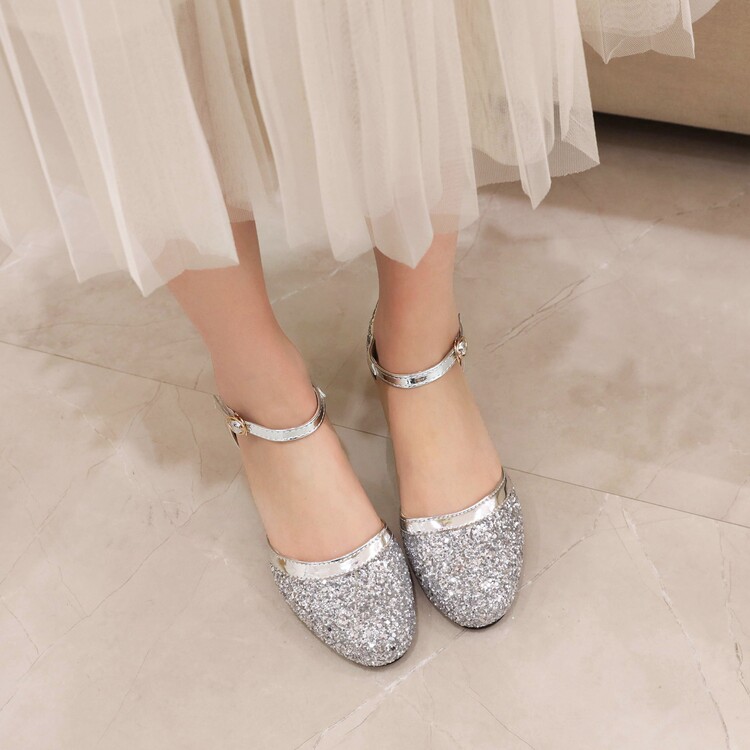 Sequin Closed Toe Block Heel Sandals with Metal Decoration - Image 2
