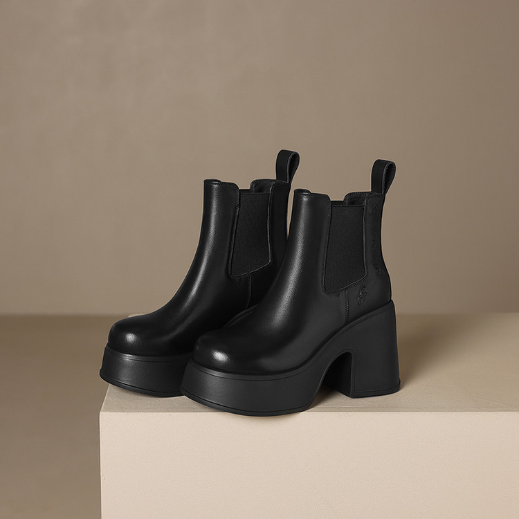 Women's Chelsea Boots in Top Grain Leather with Chunky High Heel - Style a.html - Image 2