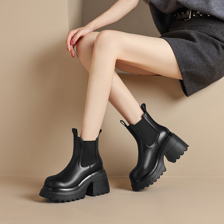 Women's Chelsea Boots with Chunky Heel and Platform in Black or Beige - Image 2