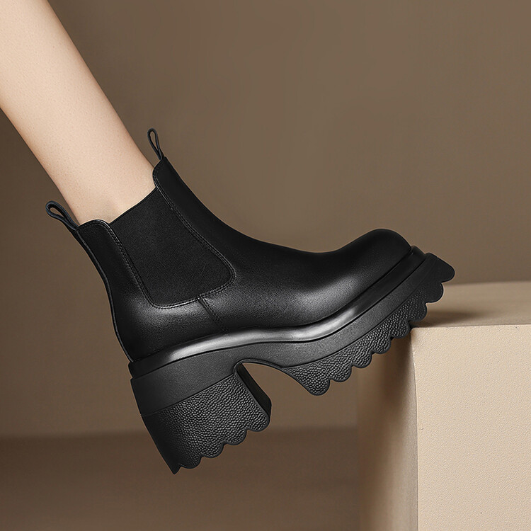 Women's Chelsea Boots with Chunky Heel and Platform in Black or Beige - Image 4