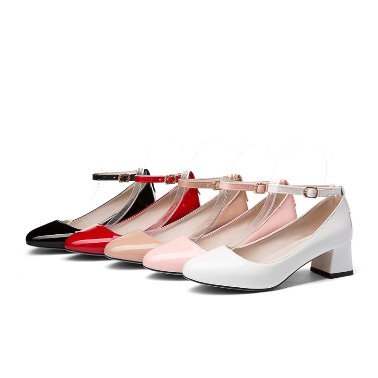 Women's Fashion Flat Shoes with Buckle Strap and Chunky Mid Heel - Image 2