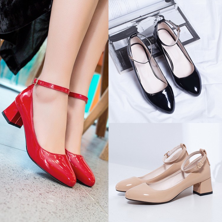Women's Fashion Flat Shoes with Buckle Strap and Chunky Mid Heel - Image 3