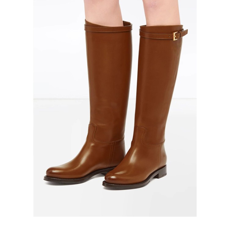 Women's High Shaft Knight Boots with Pointed Toe and Buckle Detail