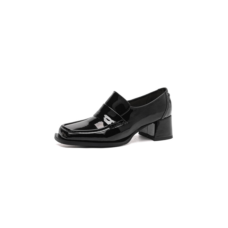 Women's Leather Loafers with Buckle Strap and Chunky Heel - Image 5