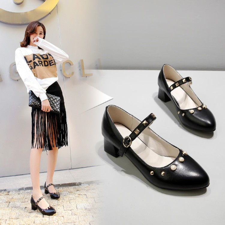 Women's Mary Jane Shoes PU TPR Chunky Mid Heel Round Toe Slip-On - Image 3