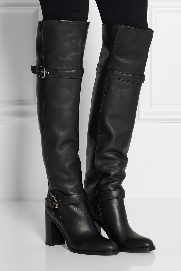 Women's Over-the-Knee High Heel Riding Boots in Black Leather