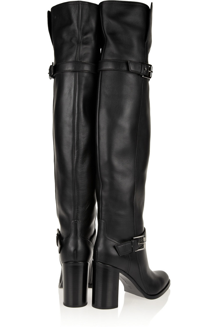 Women's Over-the-Knee High Heel Riding Boots in Black Leather - Image 2