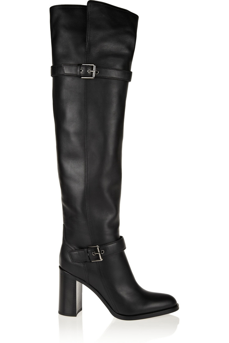 Women's Over-the-Knee High Heel Riding Boots in Black Leather - Image 4
