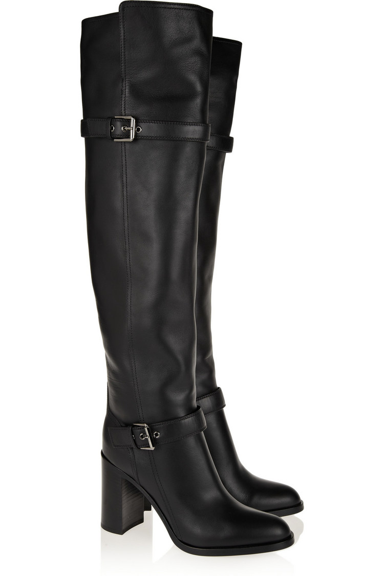 Women's Over-the-Knee High Heel Riding Boots in Black Leather - Image 5