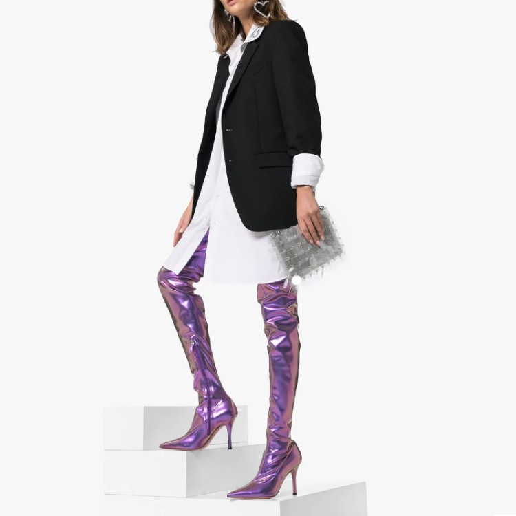 Women's Over-the-Knee Stiletto Boots with Pointed Toe and Metal Accents - Image 3