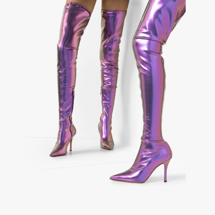 Women's Over-the-Knee Stiletto Boots with Pointed Toe and Metal Accents - Image 4