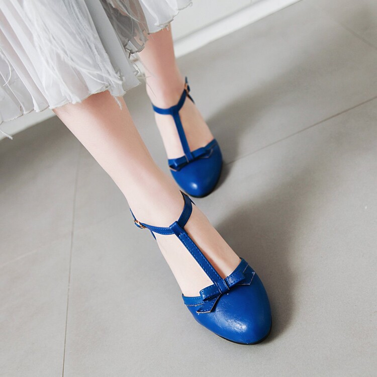 Women's PU Closed Toe Mid Chunky Heel Sandals with Bow