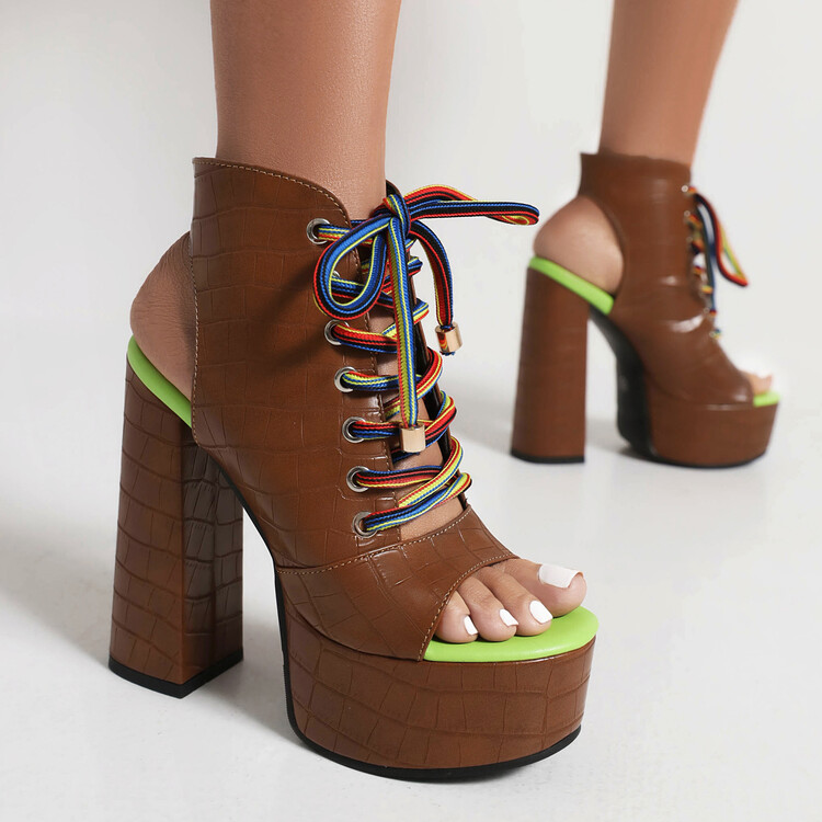 Women's Roman Peep-Toe Chunky High Heel Sandals - Image 2