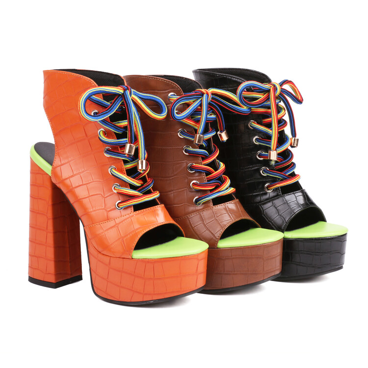 Women's Roman Peep-Toe Chunky High Heel Sandals - Image 3
